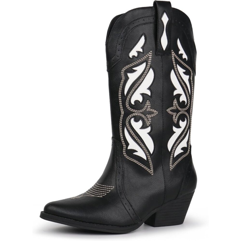 Hawkwell Women's Black Western Rodeo Cowgirl Chunky Block Heel Pull On Boot - Picture 6 of 6